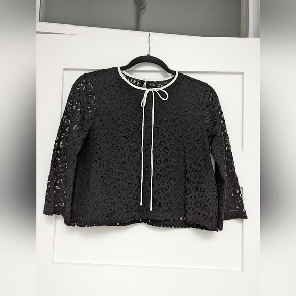 Zara Black & White Ribbon Bow Lace Top - Picture 5 of 9